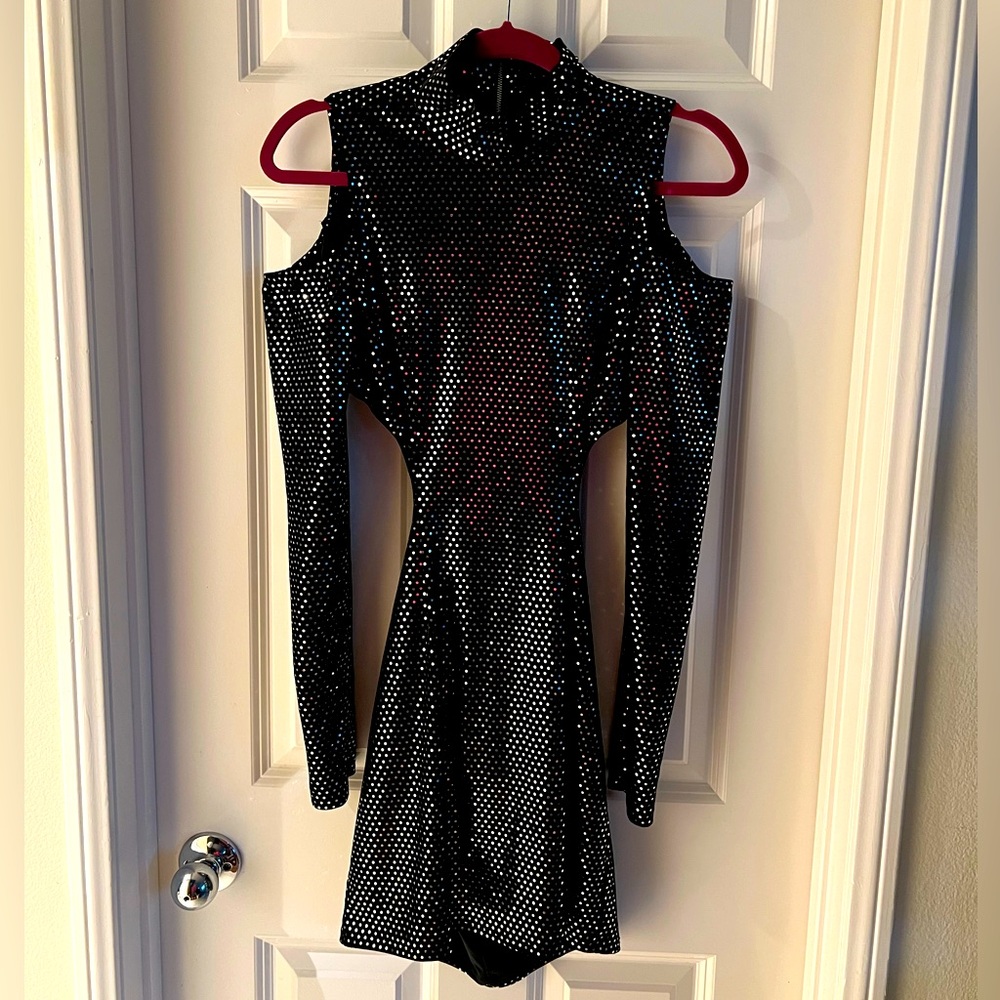 Hours Sparkly Mini Long Sleeves Open Back Dress